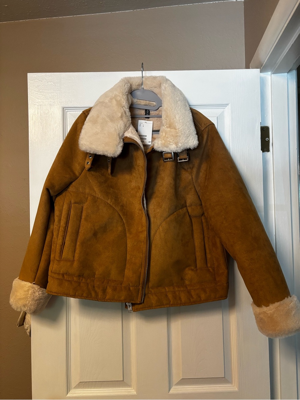H&M Tan Faux Shearling Bomber Jacket